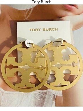 Tory Burch Miller Logo Gold Hoop Earrings